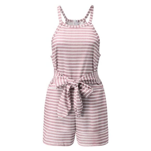 New  Womens Romper Sleeveless Pink White Striped,  size M - Picture 1 of 7
